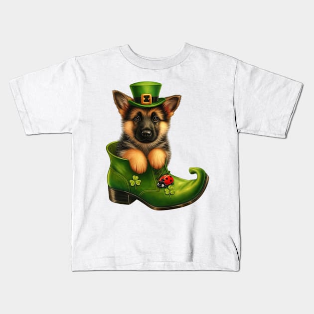 German Shepherd Dog Shoes For Patricks Day Kids T-Shirt by Chromatic Fusion Studio